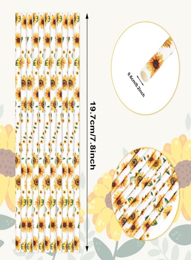 JarThenaAMCS 200Pcs Sunflower Paper Straws Watercolor Yellow Floral Disposable Drinking Straws Summer Party Straws for Juice Shake Cocktail Birthday Baby Shower Wedding Party Supplies - Image 2